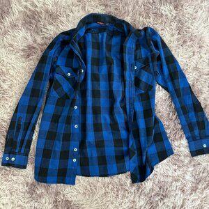 Blue and Black Button-Up Flannel (Size Medium)